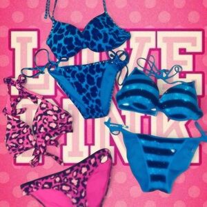 Blue and Pink Leopard Print Bikinis